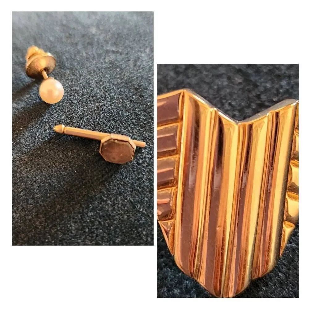 Pearl golden black orphan single pieces bundle of 3 vintage cuff links pin